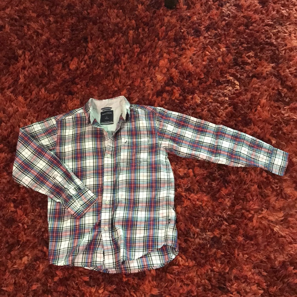 Boys medium plaid dress shirt